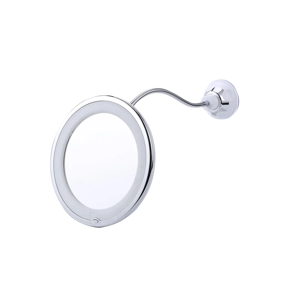 LED 조명이 있는 유연한 화장대 거울, 욕실 거울, 가정 및 여행용 360 도 회전, 10X 확대 흡입 거울