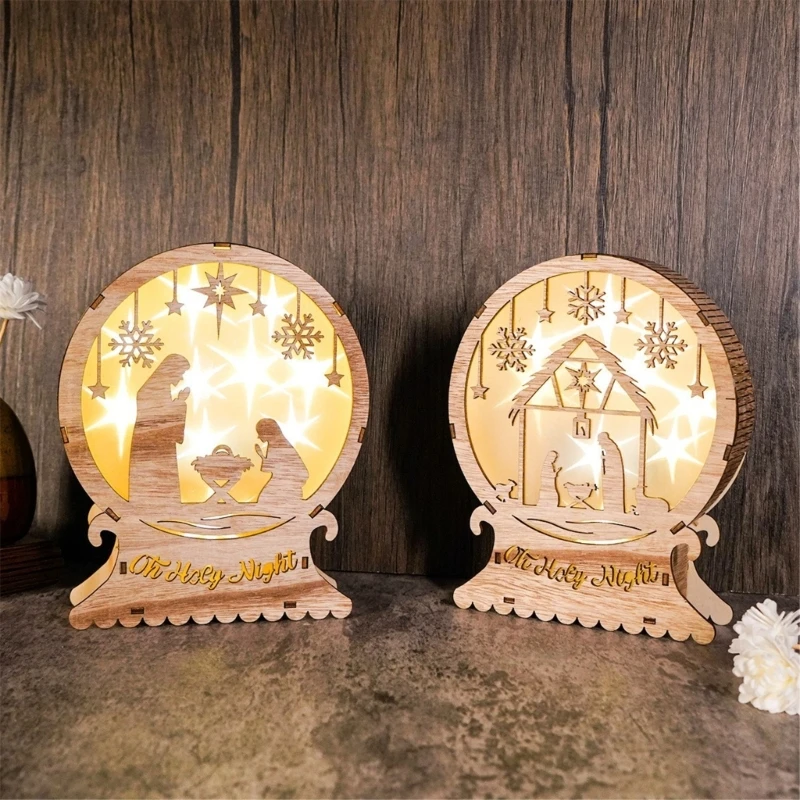 Wood LED Light Nativity Scene LED Light Decoration Winter Holiday Party Centerpieces for Christmas Table Tiered Tray 37JD