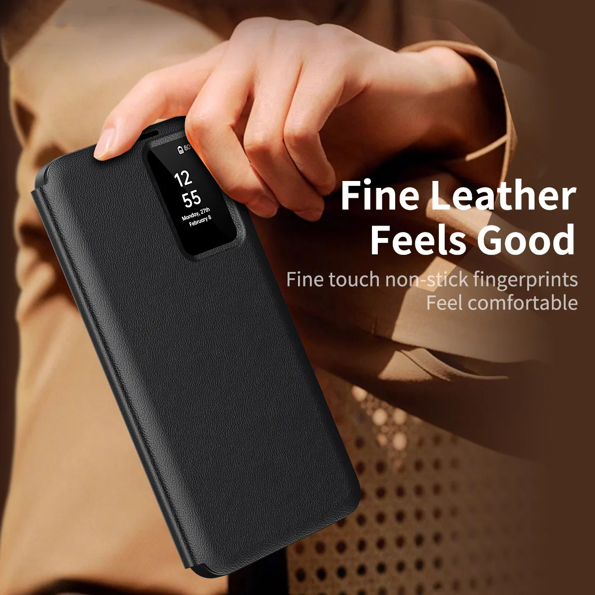 Deluxe Leather Smart Window Case with Anti-Knock Protection