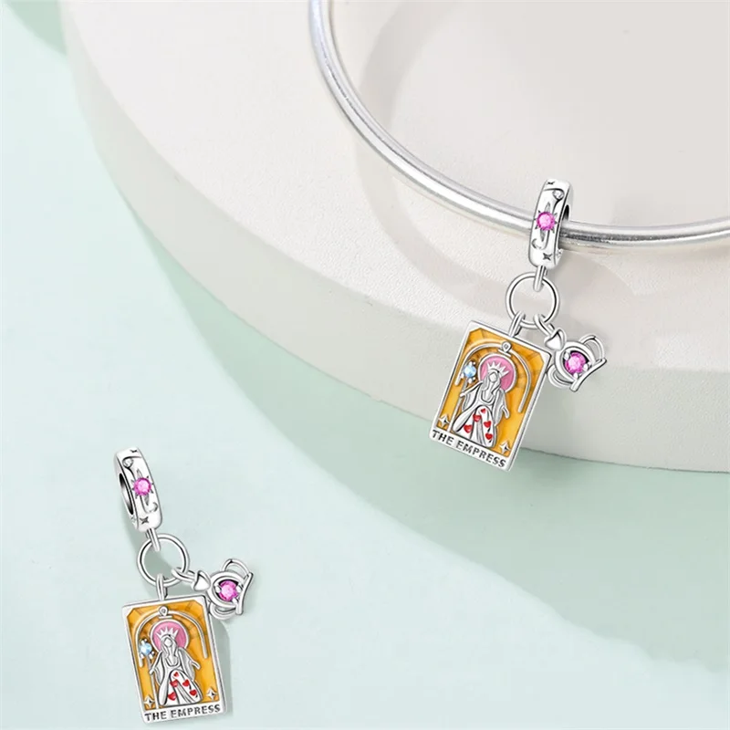 Tarot-Karten-Charms, 925er-Versilbert, Stern, Mond, Sonne, magische Tarot-Karten, Anhänger, Perlen für Damen, DIY-Armband, Schmuckherstellung – Detail 9