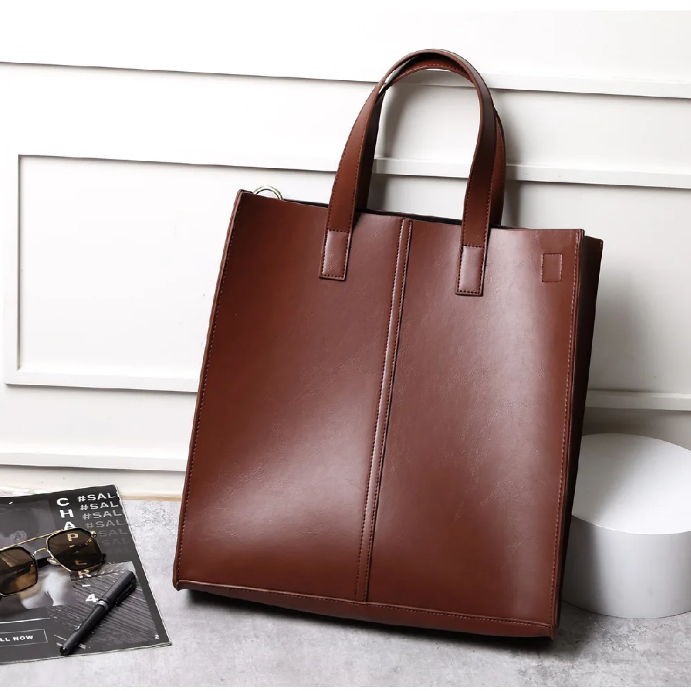 Korean Version Single Shoulder Diagonal Cross Tote Bag Pu Bright Leather Universal Large Capacity Square Vertical Handbag Women