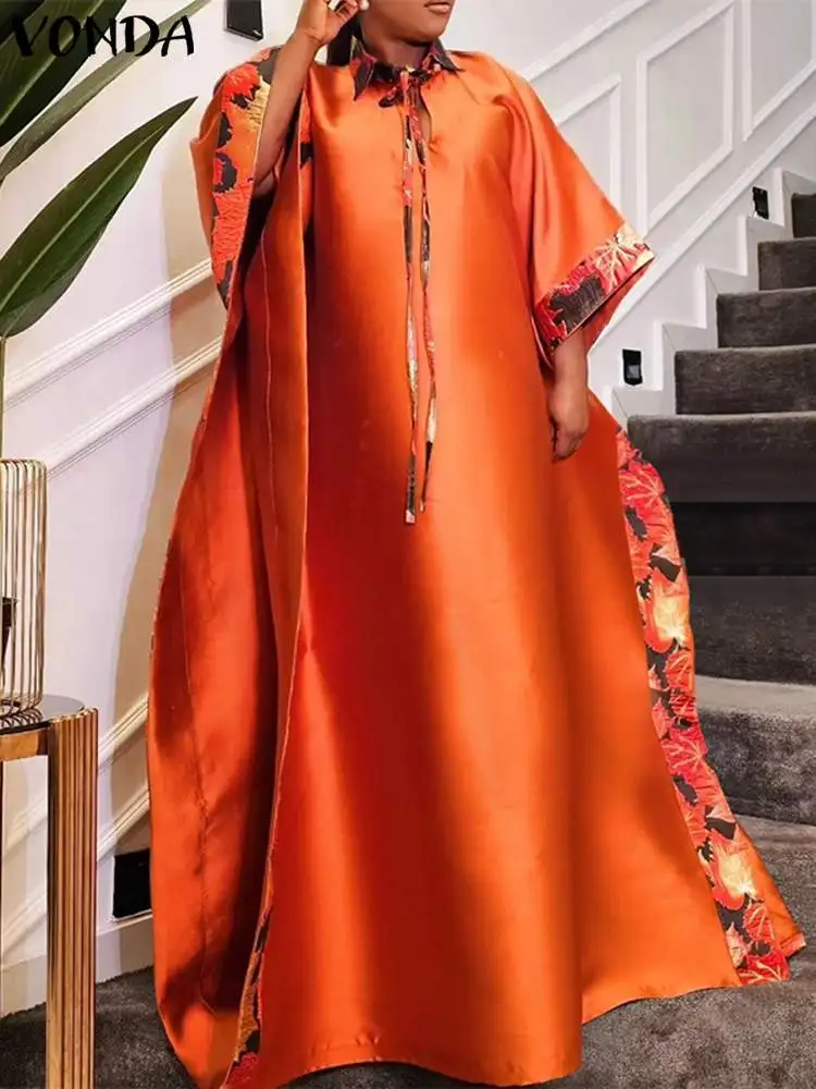 

Plus Size 5XL VONDA Oversized Bohemian Dress 2024 Women Bat Sleeve Printed Long Maxi Sundress Autumn Casual Loose Party Robe