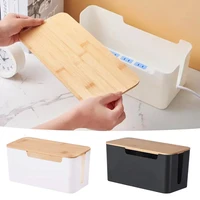 2025 Wooden Office Cable Storage Box Power Line Wire Management Organizer Charger Socket Network Line Storage Bin Desk Storages 1
