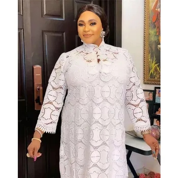 White Lace African Dresses for Women Evening Wedding Dress Africa Clothing Ankara Dashiki Dubai Abaya Kaftan Loose Boubou Gown 1