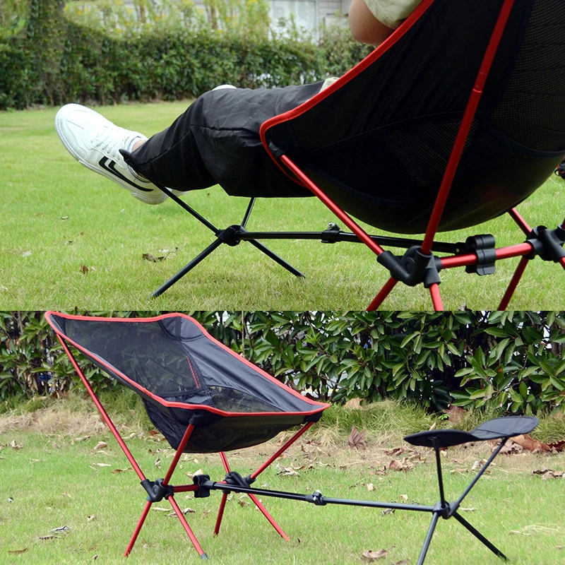 

Portable Folding Chair with Retractable Footrest Outdoor Ultralight Chairs Camping Moon Chair Kit for Hiking Fishing Picnic