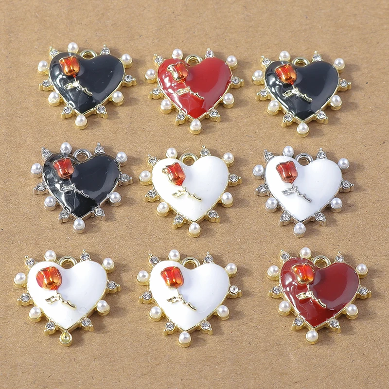 4 Stück 20x19mm Emaille Rosen-Liebesherz-Anhänger für Halsketten, Ohrringe, Armbänder, DIY Handgemachtes Schmuckzubehör