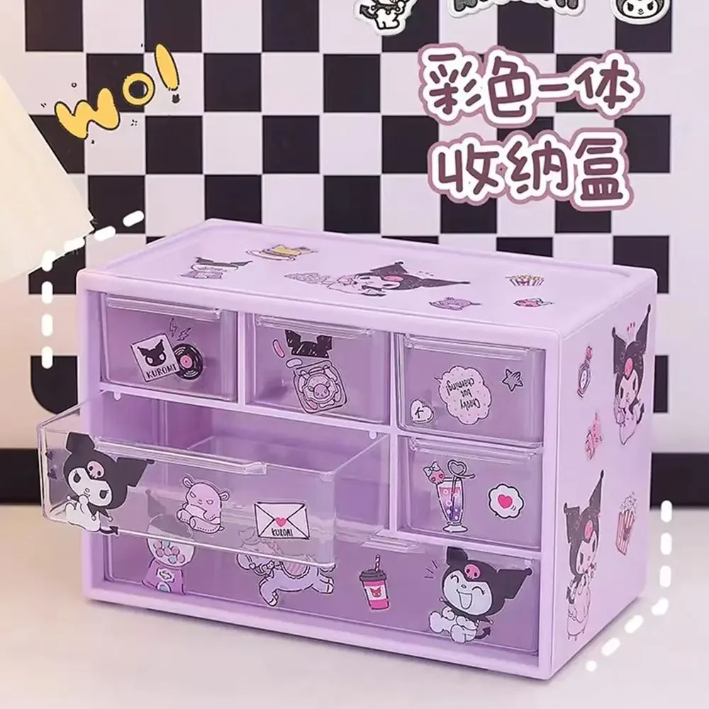 Desktop Storage Box MINISO Sanrio Storage Box Desktop Drawer-type Transparent Organizing Box Desk Pen Holder Send Kuromi Melody Cinnamoroll Stickers