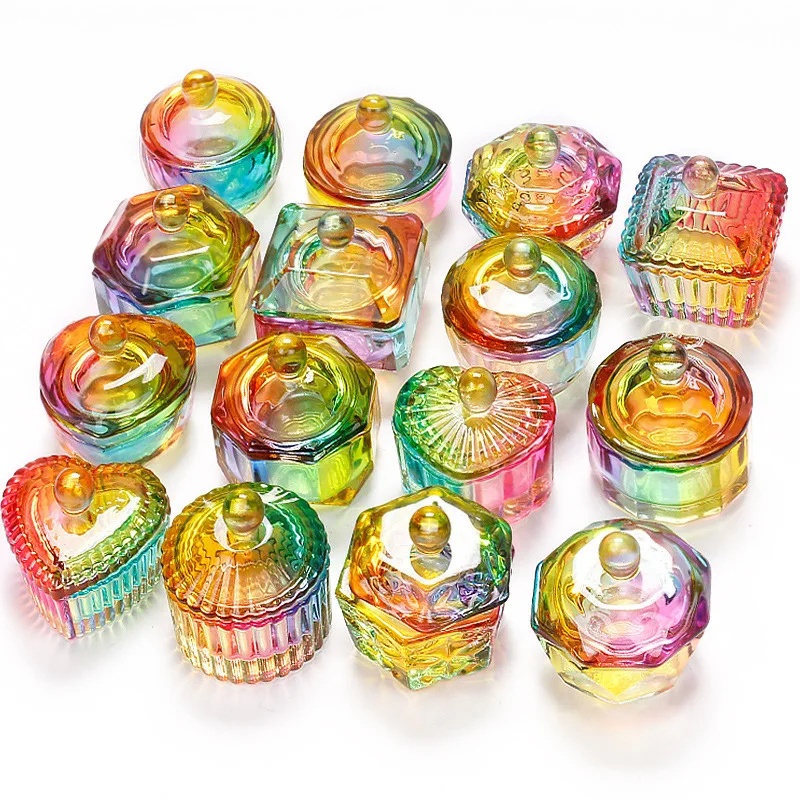 Manicure Nail Tools 1pcs Colorful Acrylic Powder Crystal Liquid Glass Cup Dappen Dish Bowl With Cap Holder