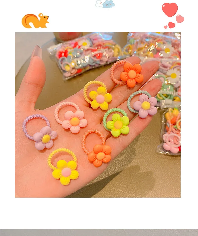 20/10 Pcs Cute Children's Cartoon Fruit Girl Hair Circles Cartoon Animal Rubber Band Hair Accessories Baby No Harm Hair Rope