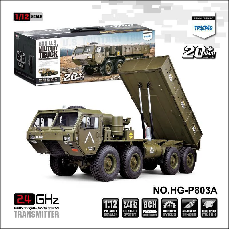 HG 1/12 미국 RC 밀리터리 트럭 메탈 8x8 드라이버 시뮬레이션 모델 2.4G 브러시리스 모터 P801 TH04720 P302 오프로드 클라이밍 RC 자동차