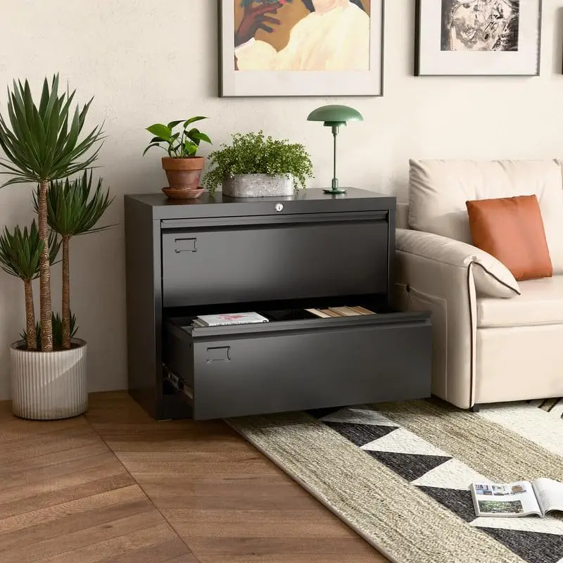 2 Drawer Wide Lateral File Cabinet, Metal Filing Cabinet with Lock, Suitable for Home Office School Hanging Files Letter/Legal