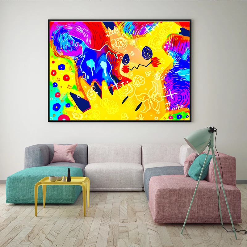 

Japan Anime Peripherals Pokemon Mimikyu Comic Poster Mural Decoration Cartoon Wall WaterColour Canvas Painting Baby Kids Gift