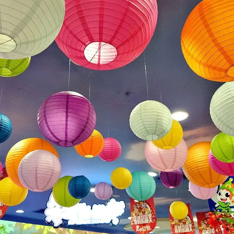 (10cm-40cm) Chinese Round Paper Lanterns Wedding Party household Hanging lamps festival birthday Decoration Supplies Beige white