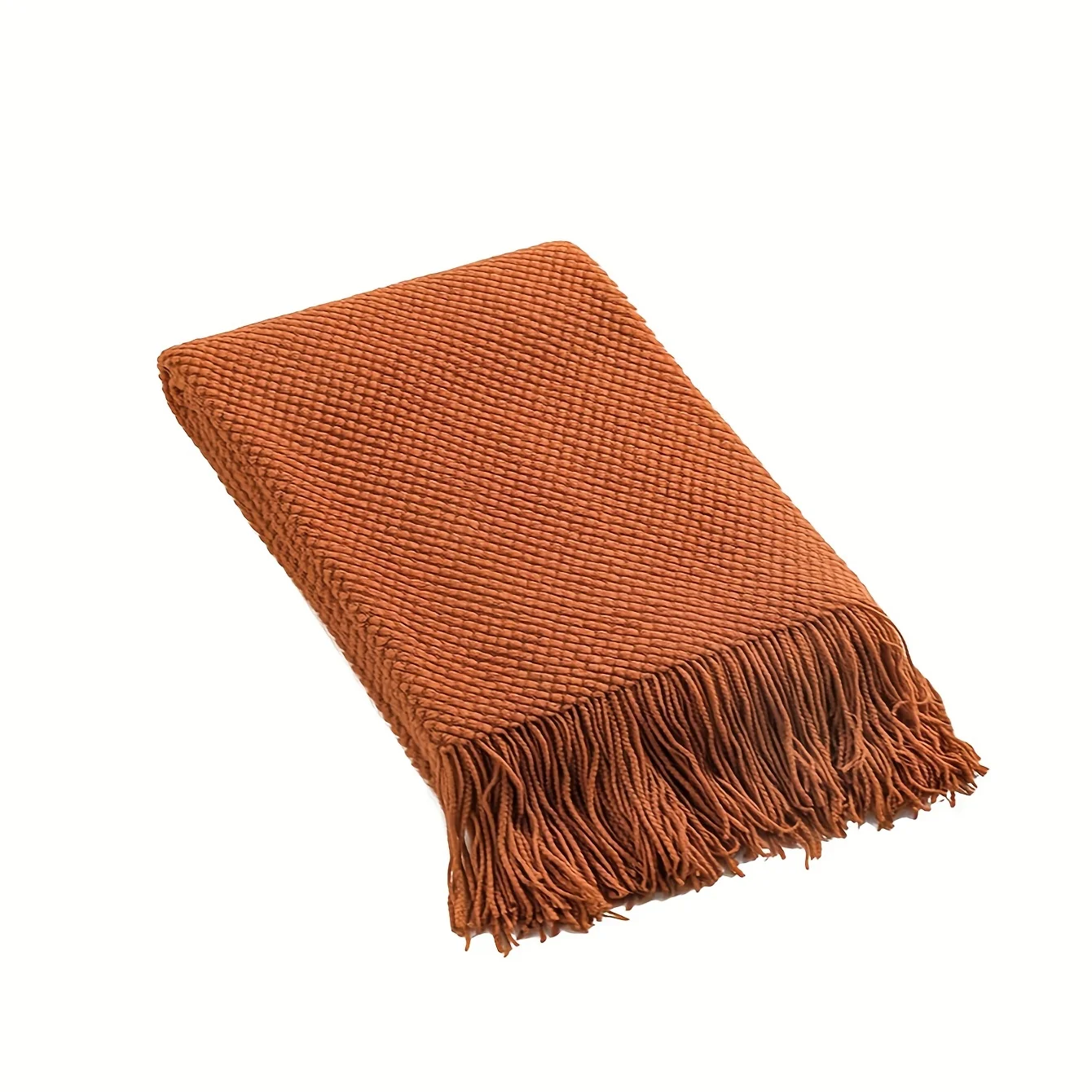 1pc Morandi Orange Tassel Knitted Blanket, Soft Warm Throw Blanket Nap Blanket for Couch Sofa Camping Travelling 4