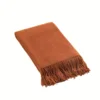 1pc Morandi Orange Tassel Knitted Blanket, Soft Warm Throw Blanket Nap Blanket for Couch Sofa Camping Travelling 4