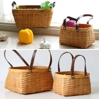Woven Picnic Basket Multipurpose Totes Gifts Baskets Bamboo Chip Storage Basket With Handle Food Sundry Container Organizer 1