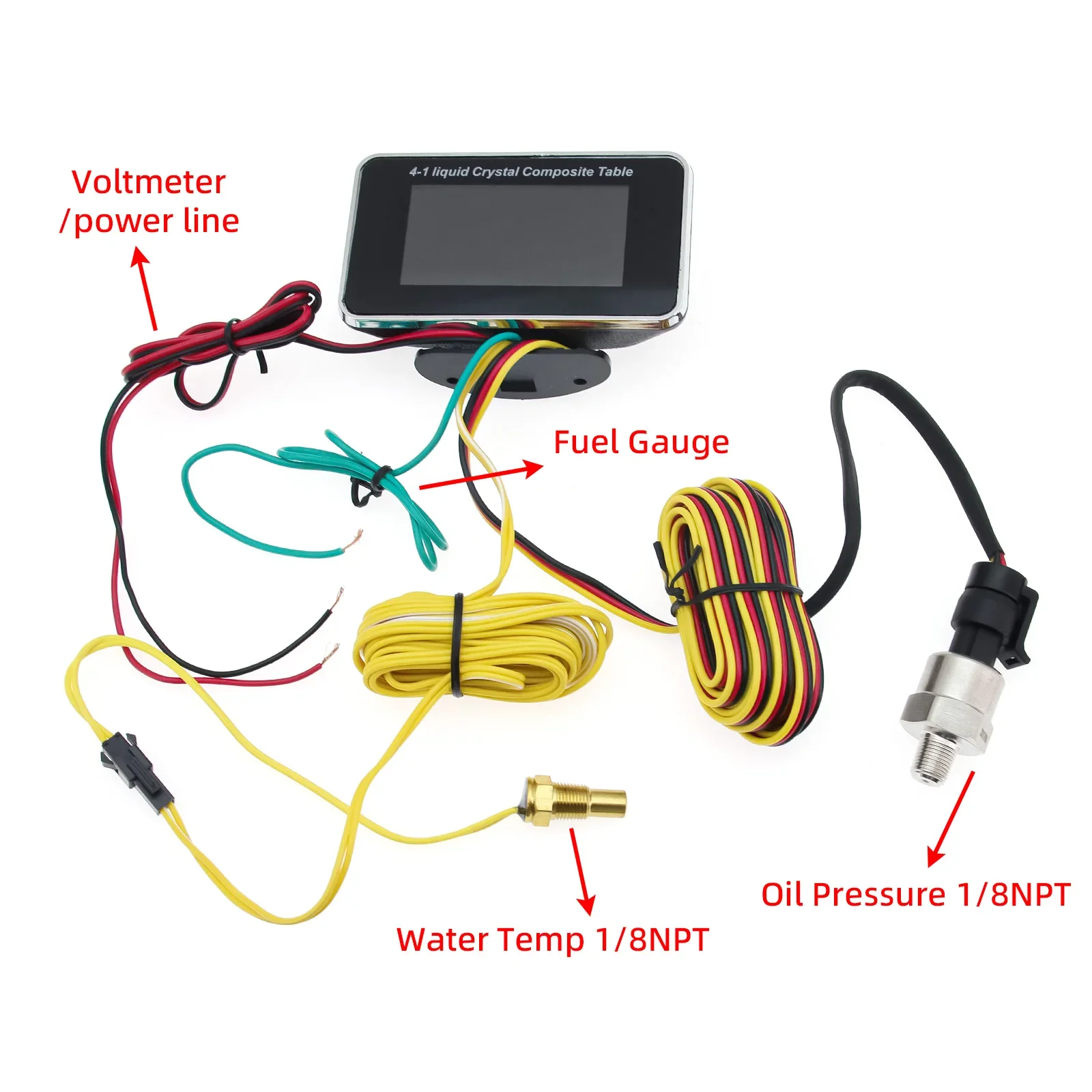 계기판 수온계 3IN1 4IN1 LCD 자동차 디지털 알람 게이지 전압계 오일 압력 연료 수온 12V 24V 볼트