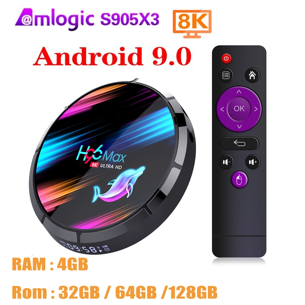 H96 MAX  X3 Smart TV Box  Amlogic S905X3  Android 9.0 8K Dual Wifi Media Player Google Player Youtube Set Top Box Home Theater