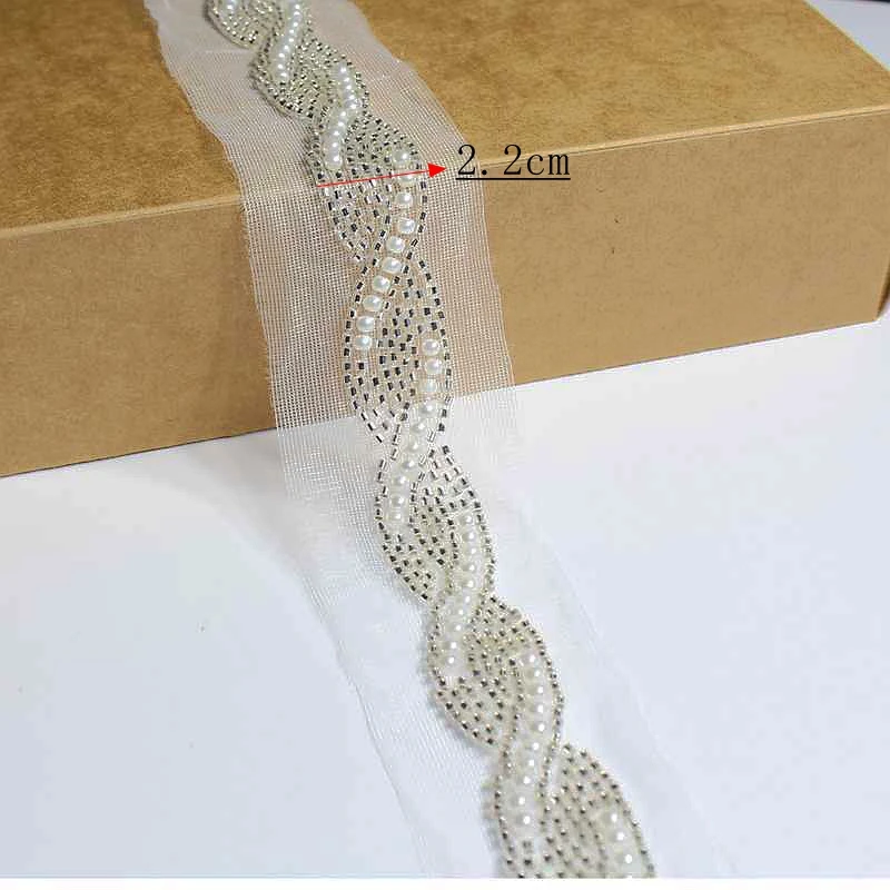 Pearl Trim Beaded Lace White Mesh Embroidery Beading Trim Ribbon Strip Lace Garment Sewing Accessories