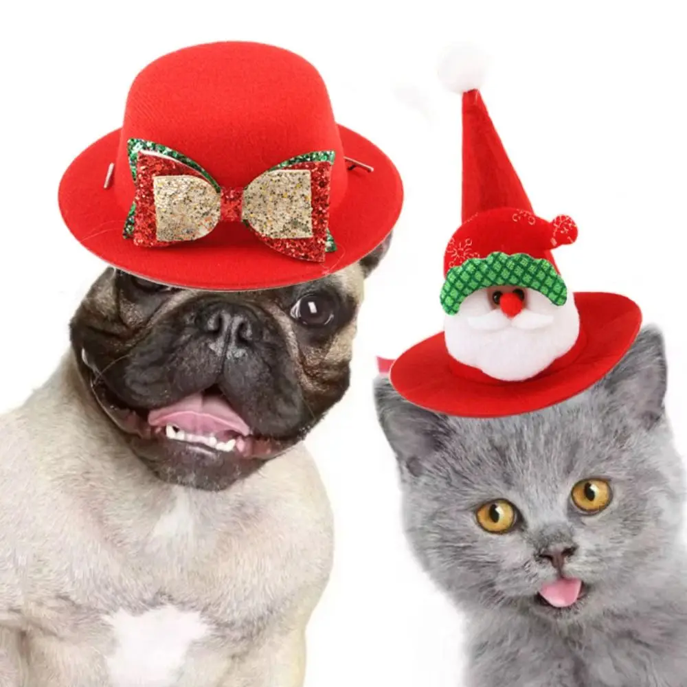 Christmas Pet Bow Hat Adjustable Cat and Dog Christmas Party Decoration Hat Cat Scarf Collar