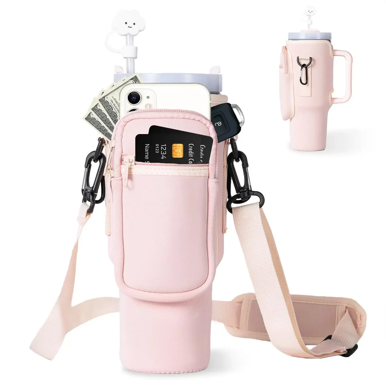 

1pc Bottle Cover Water Bottle Carrier Bag with Phone Pocket for Stanley 40oz Tumbler with Handle Water Bottle Holder Pouch