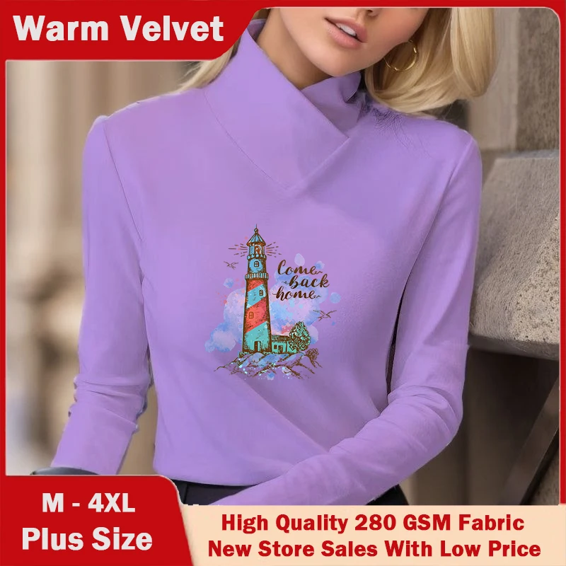 

Women's Long-Sleeve Turtleneck Stretch Velvet Shirt, Basic Pullover, Bottoming Tops, Female Fashion, Warm, Autumn, Winter, 2023