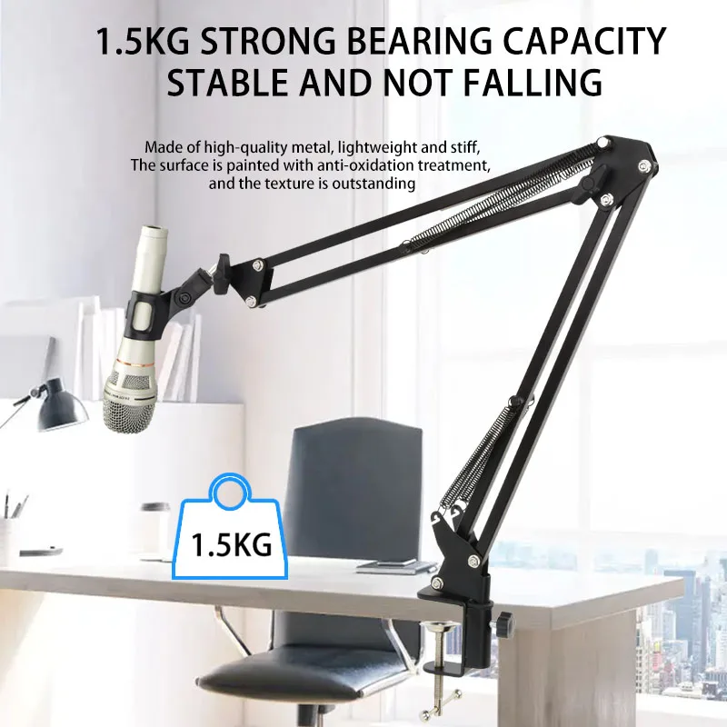 Adjustable Scissor Arm Mic Stand with Thickened C-Clamp for USB/Live Mic 6cm TableClamping RotationMount CompactDesk Holder