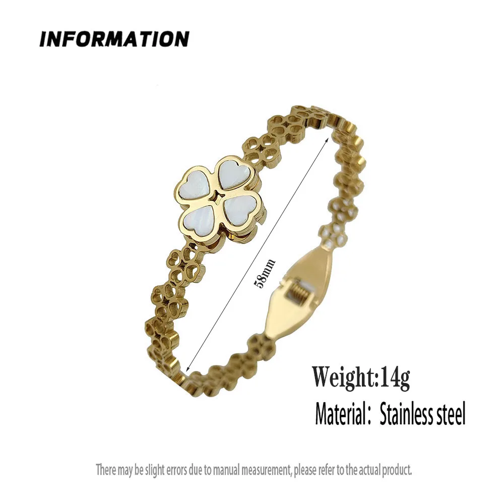 New four-leaf clover white shell stainless steel gold-plated bracelet 18K, high quality waterproof couple bracelet, wife gift 6