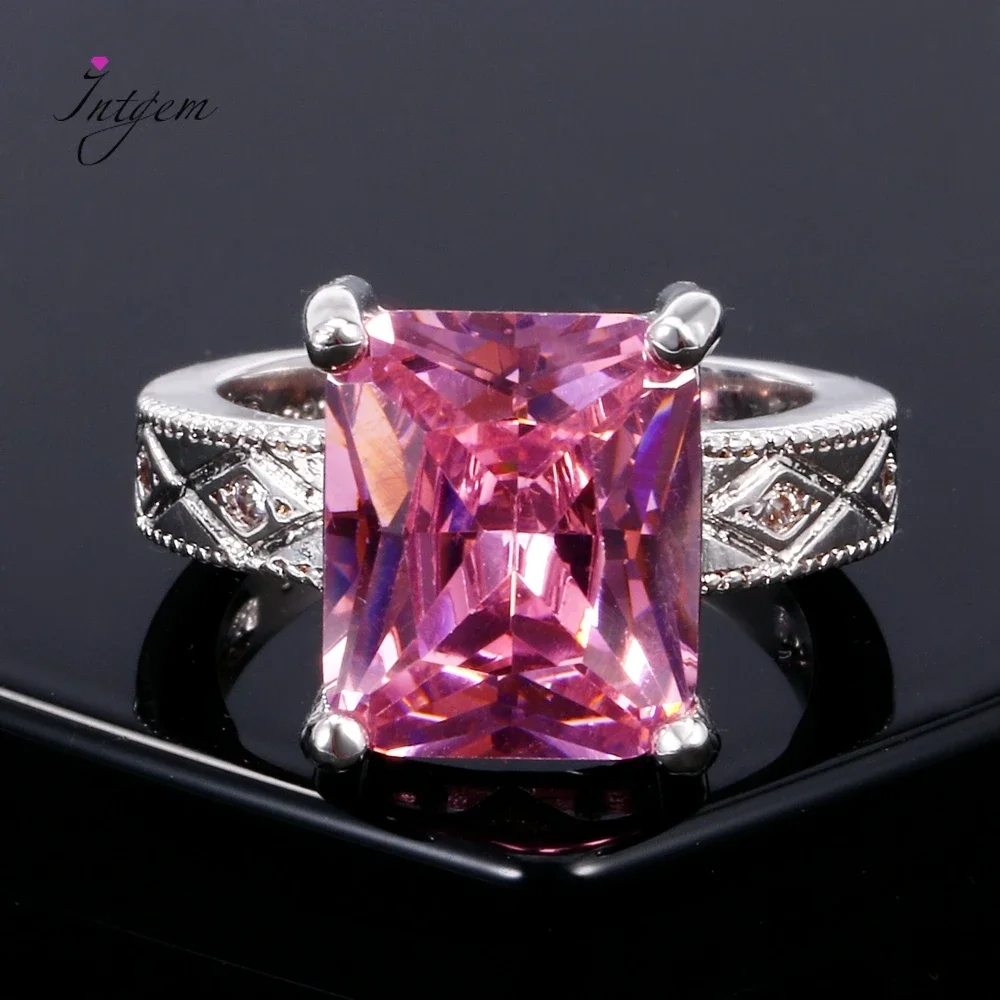 925 Silver Jewelry Cubic Zirconia Rectangle Pink Cushion Stone Rings Geometric Ring For Women Bridesmaid Wedding Party Gift silver rings silver ring wedding rings
