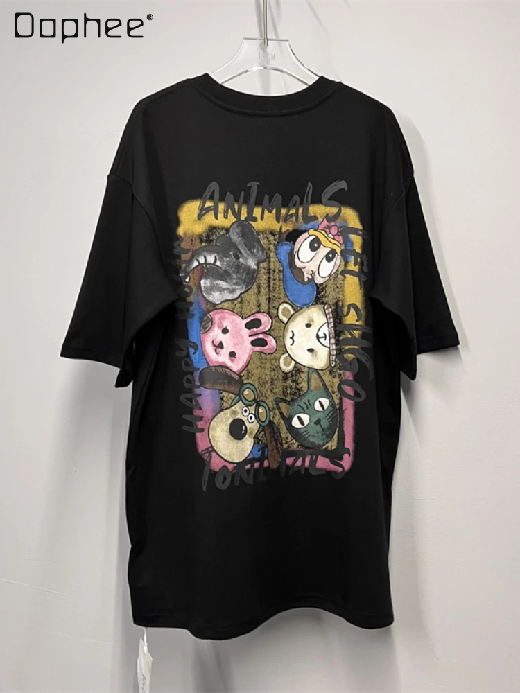 

Kawaii Clothes Cartoon Printed Short-Sleeved T-shirt for Women 2023 Autumn New Loose Embroidered Cotton Round Neck Top Female