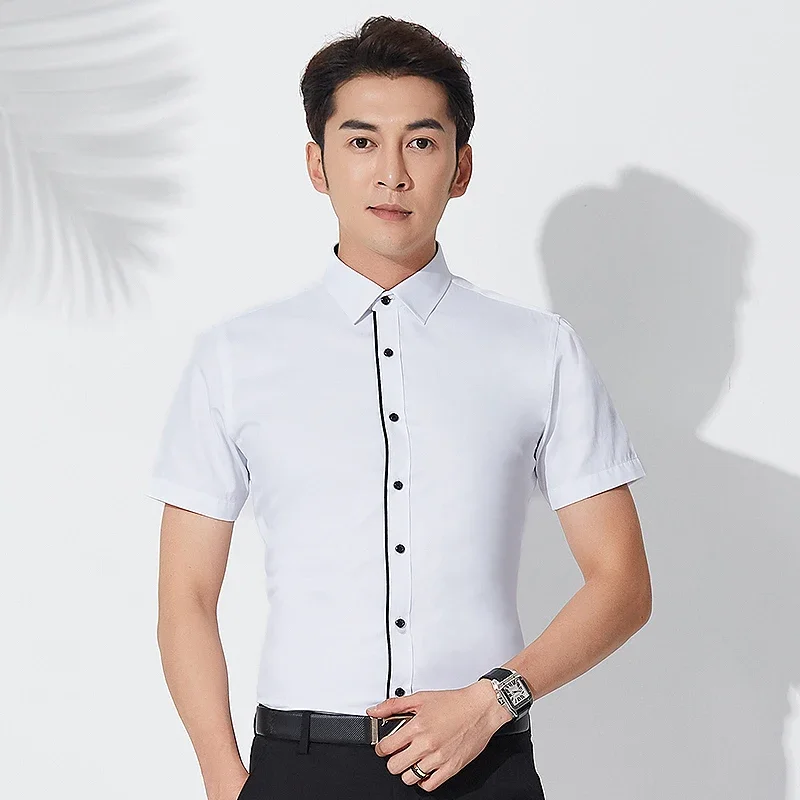 

Plus Size S To 8XL Mens Classic Formal Social Dress Shirts Short Sleeve Summer Business Casual Slim Fit Men Social Office Shirt