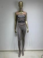 High Street Zebra Stripes Tight Jumpsuit Nightclub Performance Dance Singer Costume Sexy Long Sleeve Two Pieces Women's Outfit - Image 4