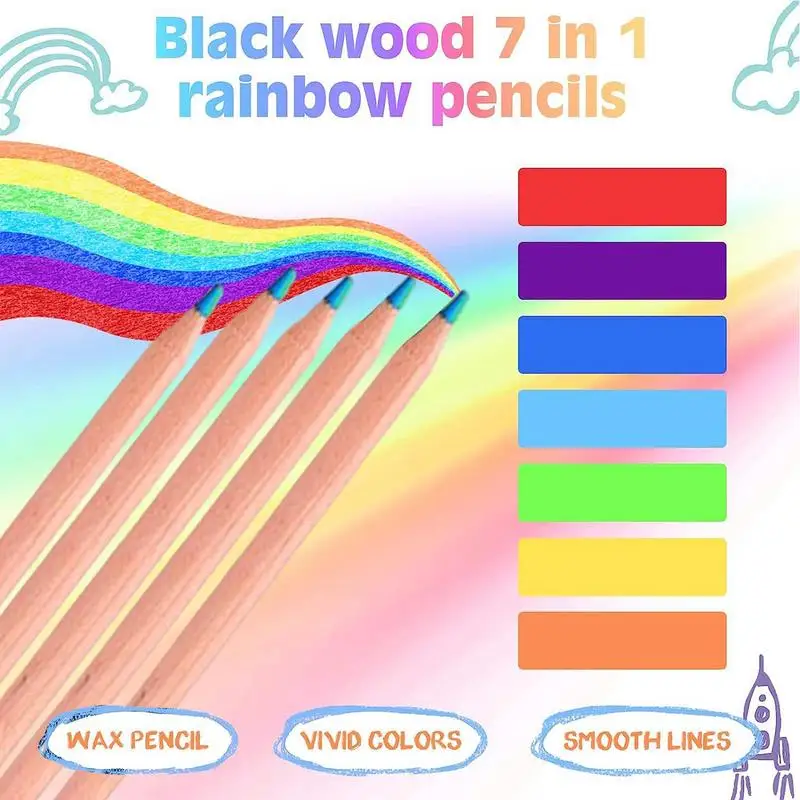 레인보우 컬러 연필 아트 색칠 연필, 레인보우 그라데이션 크레용, 나무 레인보우 컬러 연필 드로잉, 7 컬러 인 1, 4 개