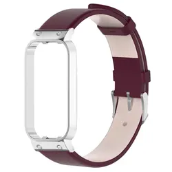 Elegant Leather Bracelet Band with Case for Smartwatch - Unisex Wrist Strap and Protector (Wine red)