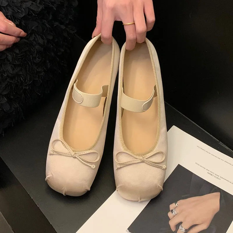 

Балетки женские на плоской подошве, атласные туфли мэри джейн с бантом, туфли-лодочки принцессы в стиле "Лолита", без застежек, эластичная резинка, лоферы, повседневная обувь