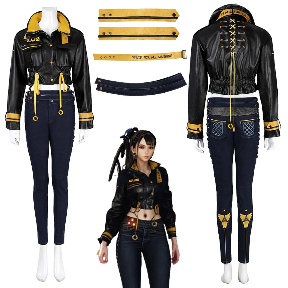 

Костюм черного цвета для косплея ЭВА в дикой природе, костюм для путешественников, игр, сережки со звездным лезвием, пиджак, пояс, комплект одежды, Женский костюм на Хэллоуин