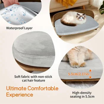 Elevated Dog Bed Pet Kitten Cat Sofa Bed for Small Dogs with Solid Wood Legs and Bent Wood Backrest Removable Washable Cover 6