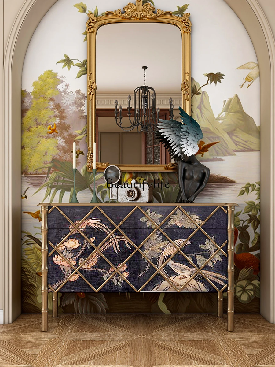 

American Country Bamboo Joint Chest of Six Drawers Solid Wood Painted Hallway Storage Bedroom Storage Cabinet