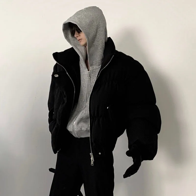 FEWQ Autumn American Vibe Thickened Cotton Jacket Men's Winter 2023 Solid Color Sleeve Design Male Tops Fashion 24X2167 2