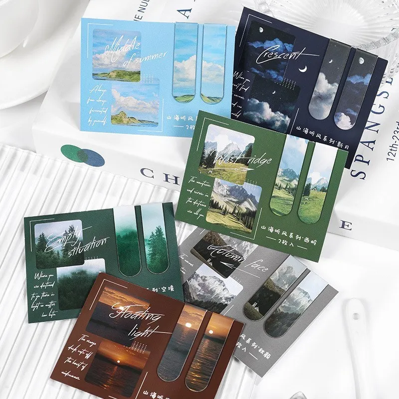 Magnetic Bookmark 2pcs Landscape Themed Magnet Page Markers Clip For Students Teachers Fun Book Marks For Reading