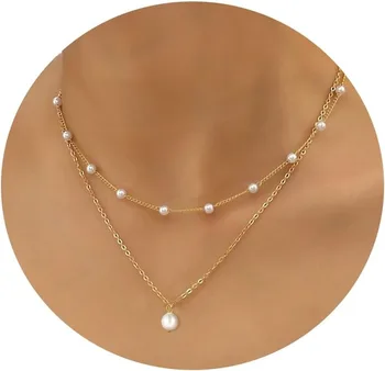 Gold Pearl Necklace for Women K Gold Plated Layered Pearl Necklaces for Women Trendy Pearl Necklace for Women Gold Jewelry Gifts