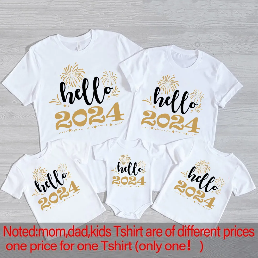 Engraçado Kawaii Número Olá 2024 Natal Feliz Ano Novo Camiseta Papai Noel  Chapéu Infantil Roupas Unisex Boys Meninas Manga Curta