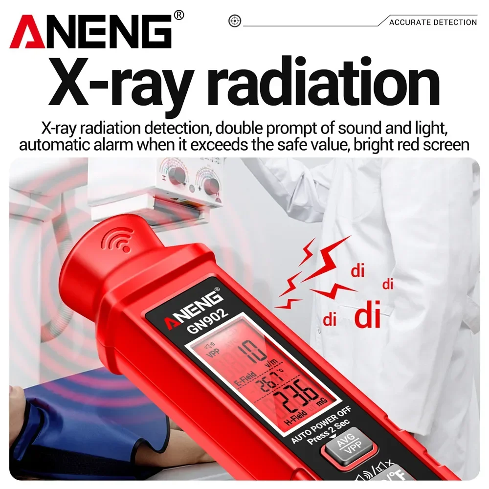 ANENG GN902 Electromagnetic Detector Radiation Temperature Tester Meter Magnetic Radiation Analyzer with LCD Backlight Screen