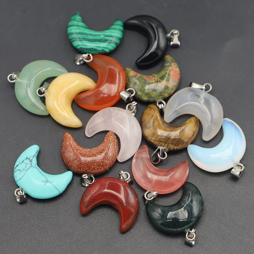 

Crescent Moon Natural Stone Pendant Charm Random Color Jewelry Accessories Making Fashion Quality Necklace 12pcs Free Shipping
