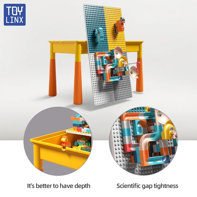 ToylinX Double-Sided Kids Activity with Storage Large Run Building Blocks Table 6-in-1 Multi Play Water Eating Table for Toddler 3