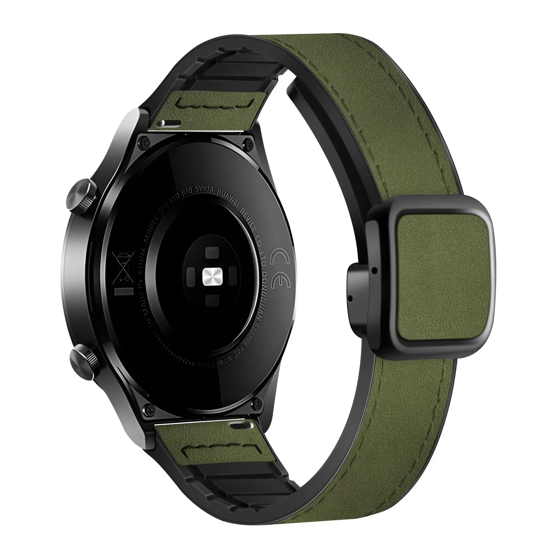 Suitable For Huawei Gt4 For Samsung For Garmin Watch 3 Pro Crazy Horse Silicone Square Magnetic Leather Watch Strap