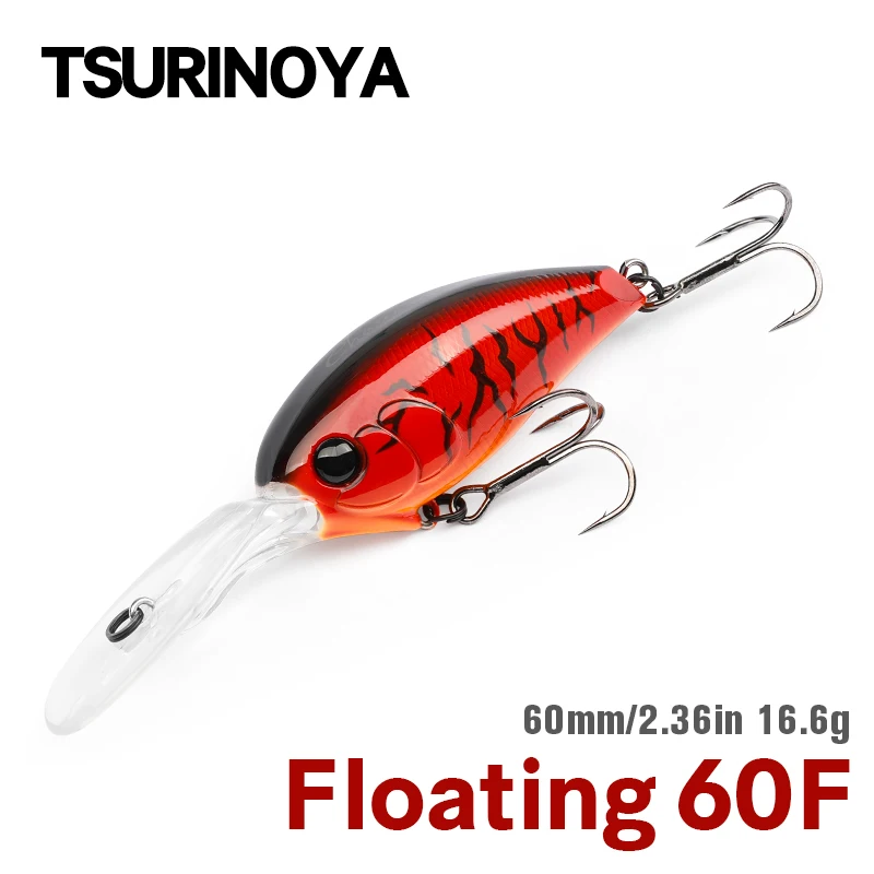 

TSURINOYA 60F Crankbait Fishing Lure 60mm 16.6g CHASER 0-3m Long Casting Floating Artificial Hard Bait Bass Pike Ajing Crank