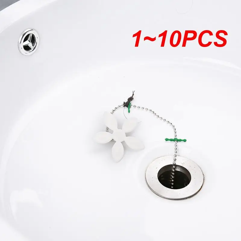 1~10PCS Small Flower Shower Hair Cleaning Chain Premium Drain Hair Catcher Flower Bathroom Drain Strainer Hair Catcher Chain