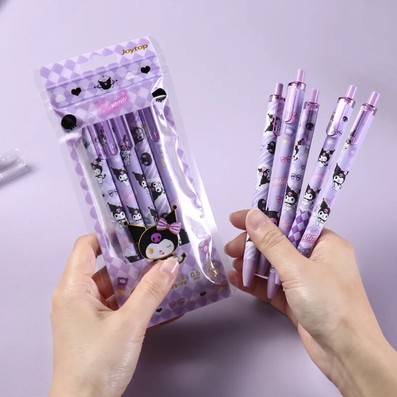 5Pcs Kawaii Sanrio Push Neutral Pen Kuromi Accessori Cute Anime Student Water Pen Office Exam Signature Toys For Girls Gift