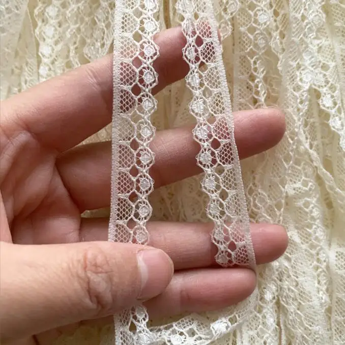 10 Yards Light Beige Color New Lace ribbon fabric Webbing Decoration Lovely gift packing polyester Material 12mm Width lace ribbon lace accessories lace decoration